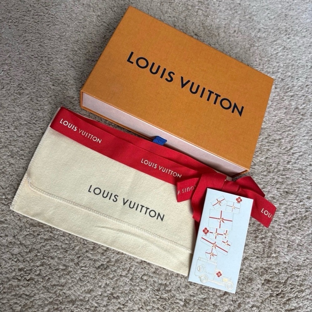 Louis Vuitton Orange Box with Red Ribbon and Cream Dust Bag